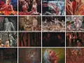 Collage d'illustrations gores de Cannibal Corpse, montrant des scènes macabres et sanglantes, des cadavres démembrés et des créatures monstrueuses.