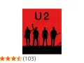 La pochette de l'album "Songs + Experience" de U2, avec le groupe en silhouette sur fond rouge.