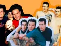 Collage de membres de Blink-182 dans différentes poses et époques, certains torse nu et tatoués.