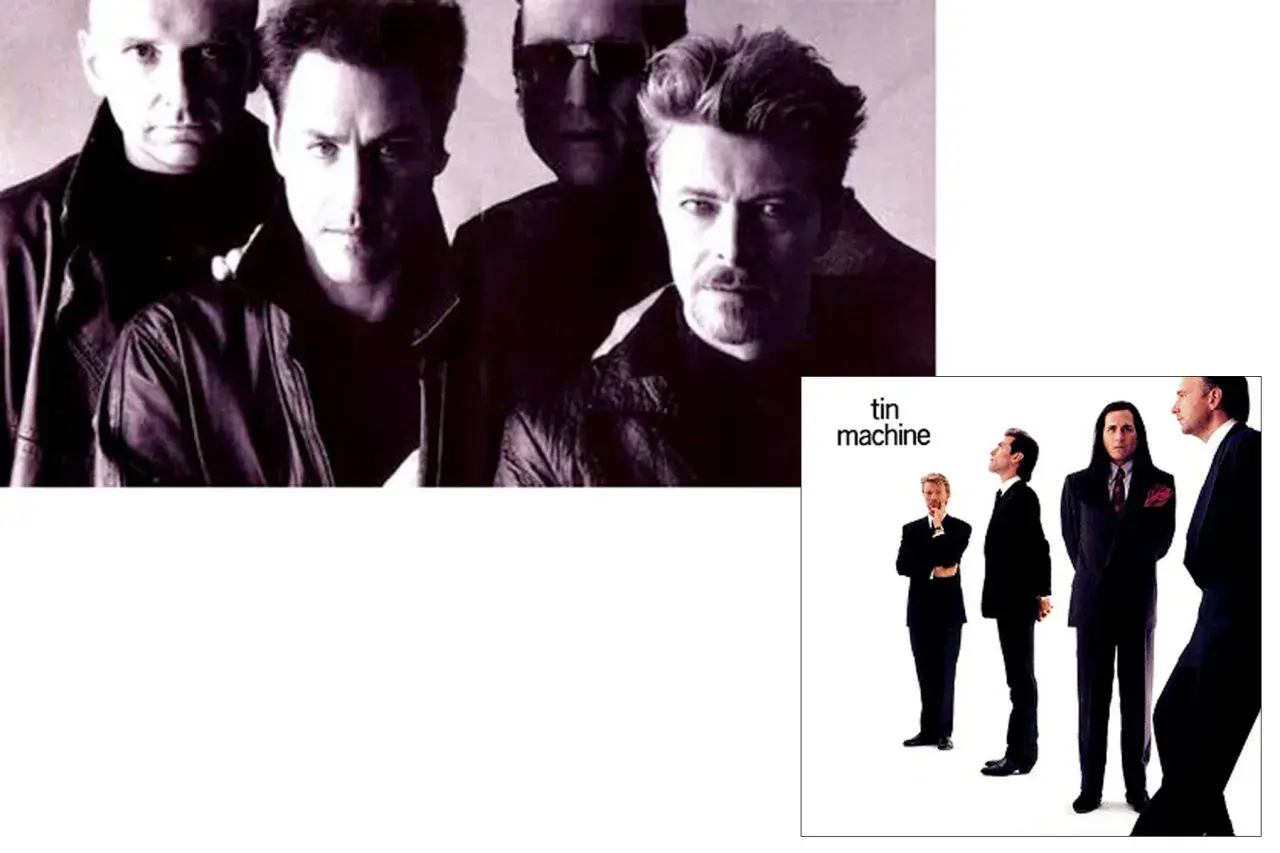 David Bowie et son groupe Tin Machine sur une pochette d'album.