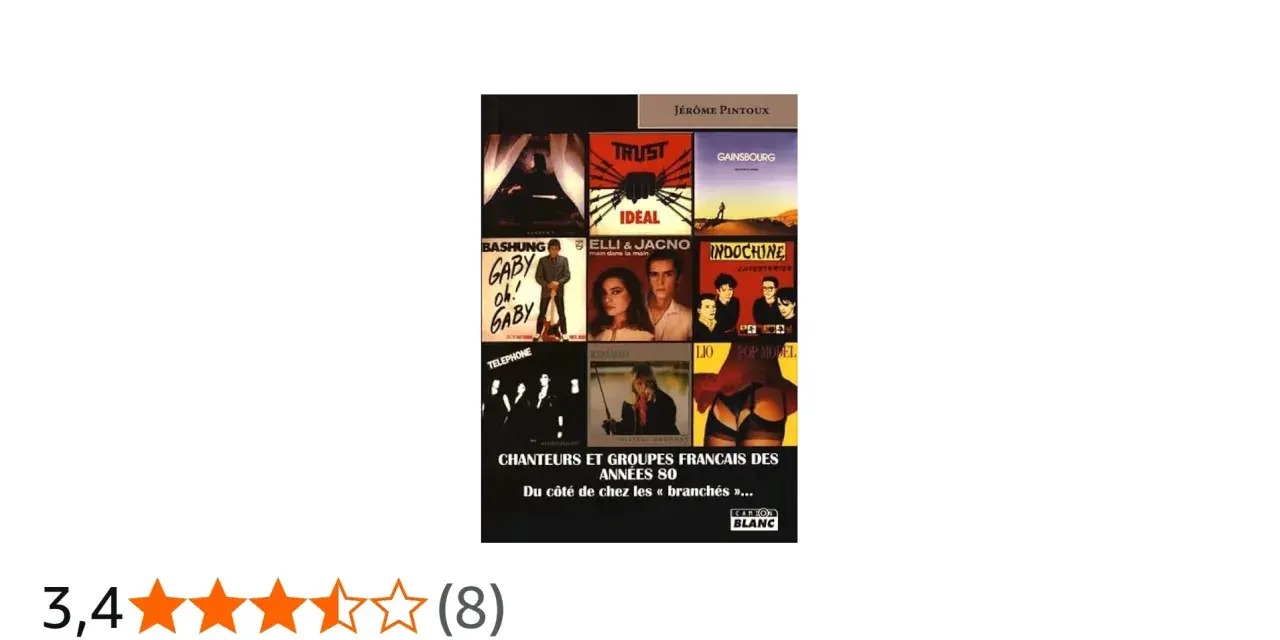 Couverture d'un livre sur les chanteurs et groupes français des années 70 et 80, avec des visuels d'artistes comme Indochine, Gainsbourg, et Renaud.
