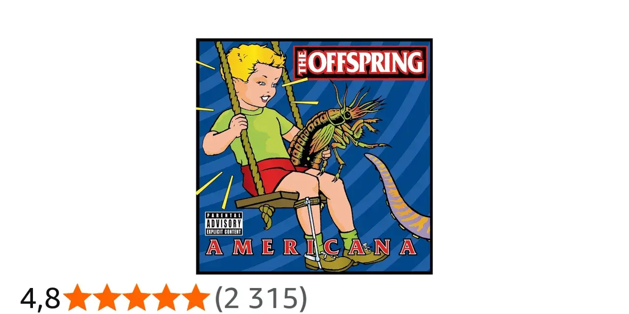Pochette de l'album Americana de The Offspring : un enfant sur une balançoire tient une créature étrange.