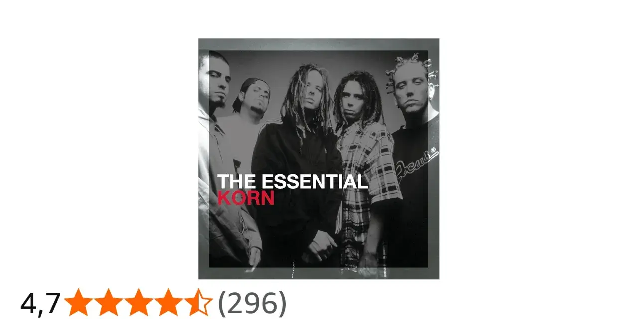 La pochette de l'album "The Essential Korn" présente le groupe dans un style noir et blanc emblématique, capturant l'essence de leurs albums.