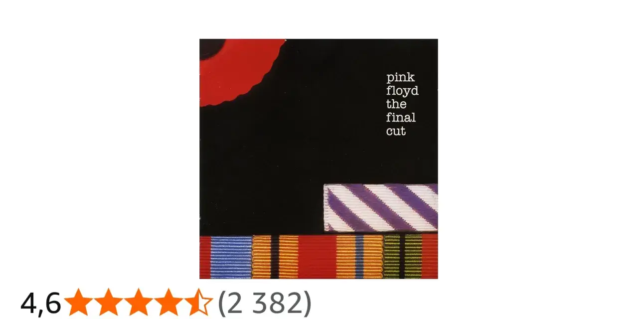 Pochette de l'album Pink Floyd The Final Cut, avec un coquelicot rouge, des rubans et le titre.