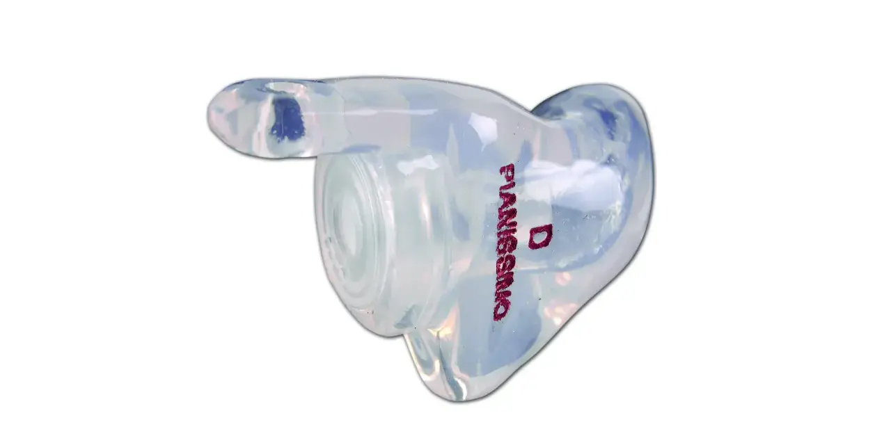 Bouchon d'oreille transparent, idéal pour l'hyperacousie, offrant un confort et une discrétion.