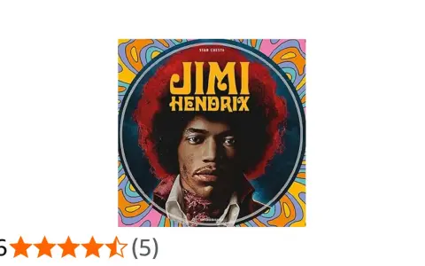 Jimi Hendrix, icône psychédélique, sur la couverture de sa discographie. Un portrait saisissant avec son afro rouge flamboyant.
