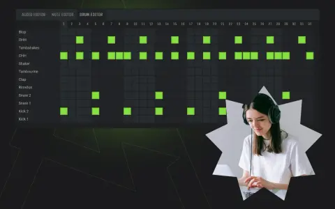 Une jeune femme crée un rythme de dj house français sur un logiciel de musique.