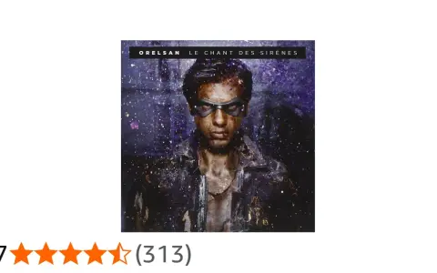 Pochette de l'album "Le Chant des Sirènes" d'Orelsan, avec le rappeur au regard intense, masqué, sous une pluie de paillettes.