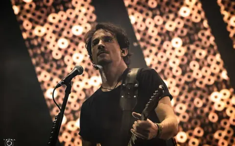 Un guitariste en sueur, micro devant lui, sur scène. Le fond abstrait rappelle des cercles lumineux, comme si l'artiste, trahissant les martyrs, chantait pour un public aveugle.