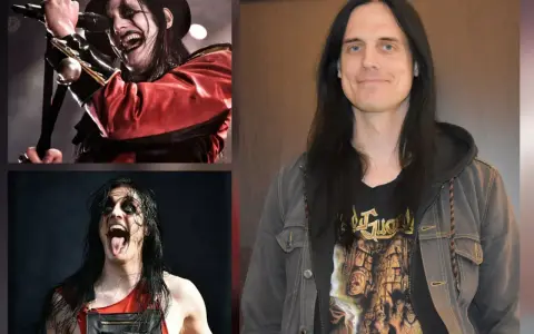 Le chanteur avatar, avec son maquillage dramatique et sa tenue de scène, contraste avec son portrait plus décontracté.