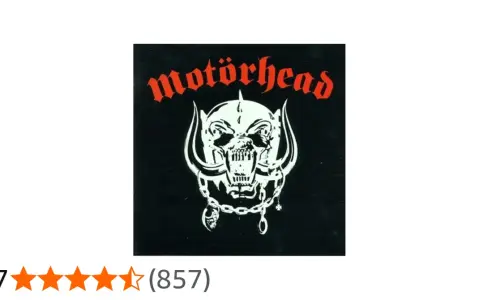La pochette iconique du **Motorhead album**, avec le crâne orné de cornes et le nom du groupe en rouge.