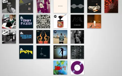 Collection de pochettes d'albums des Arctic Monkeys, incluant "Whatever People Say I Am, That's What I'm Not" et "AM".