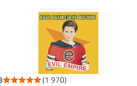 La pochette de l'album "Evil Empire" de Rage Against the Machine, avec un jeune garçon en costume de super-héros.