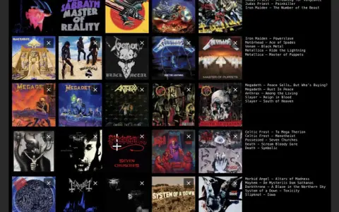 Collection des meilleurs albums de metal : Black Sabbath, Iron Maiden, Megadeth, Slayer, Metallica, et bien d'autres classiques.