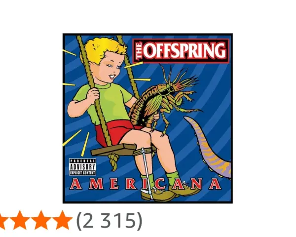 Pochette de l'album Americana de The Offspring : un enfant sur une balançoire tient une créature étrange.