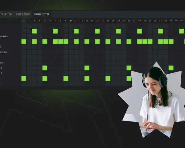 Une jeune femme crée un rythme de dj house français sur un logiciel de musique.