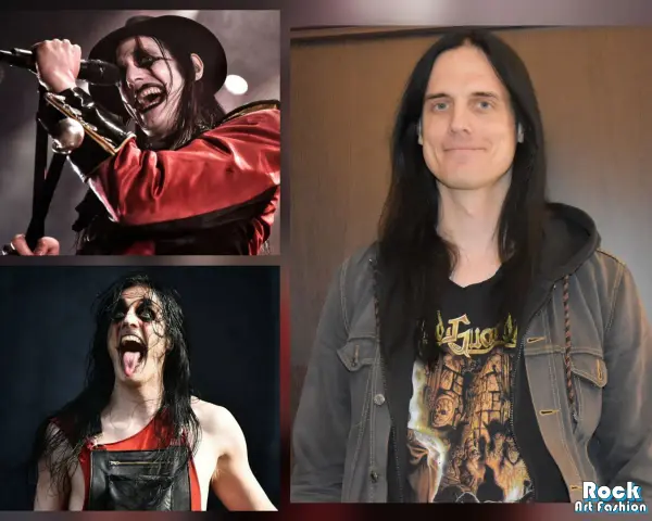 Le chanteur avatar, avec son maquillage dramatique et sa tenue de scène, contraste avec son portrait plus décontracté.