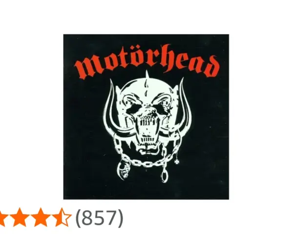 La pochette iconique du **Motorhead album**, avec le crâne orné de cornes et le nom du groupe en rouge.