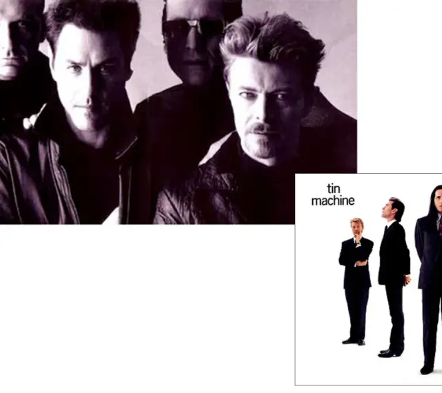 David Bowie et son groupe Tin Machine sur une pochette d'album.