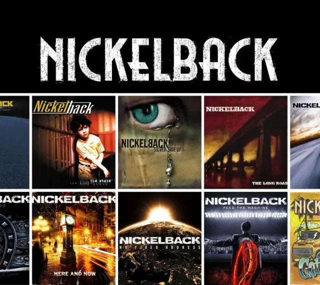 Collection des albums de Nickelback : "Curb", "The State", "Silver Side Up", "The Long Road", "All the Right Reasons", "Dark Horse", "Here and Now", "No Fixed Address", "Feed the Machine", "Get Rollin'".