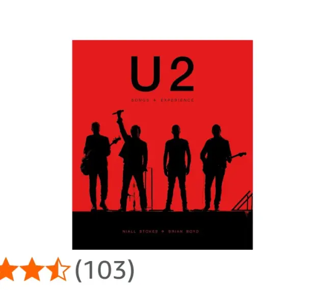 La pochette de l'album "Songs + Experience" de U2, avec le groupe en silhouette sur fond rouge.