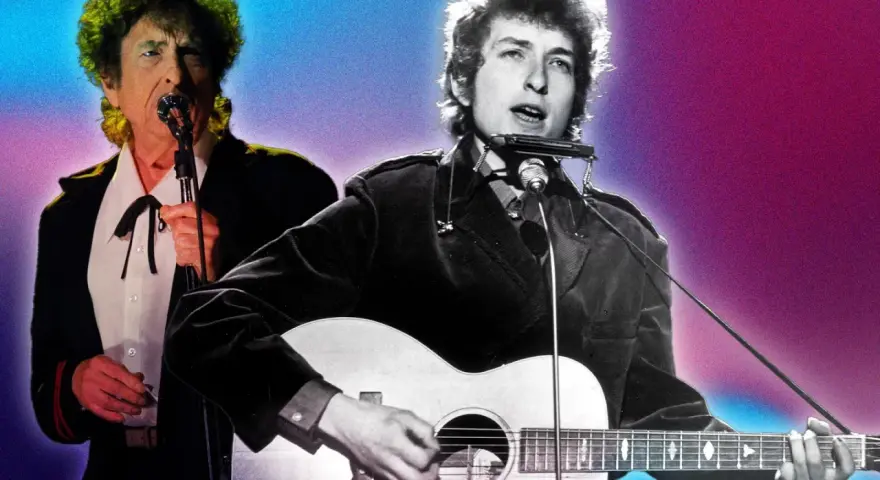 Bob Dylan, icône de la musique, joue de la guitare et de l'harmonica. Ses albums légendaires ont marqué l'histoire.
