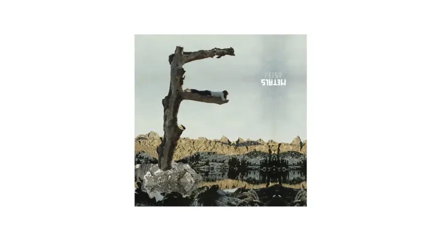 Pochette de l'album "Metals" de Feist, avec une femme allongée sur une branche en forme de F.