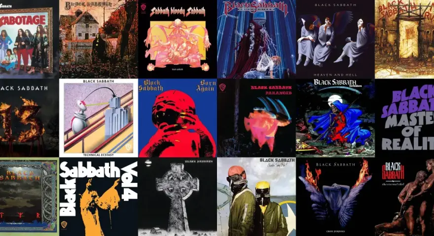 Collection d'albums emblématiques de Black Sabbath, incluant "Paranoid", "Master of Reality" et "Born Again".