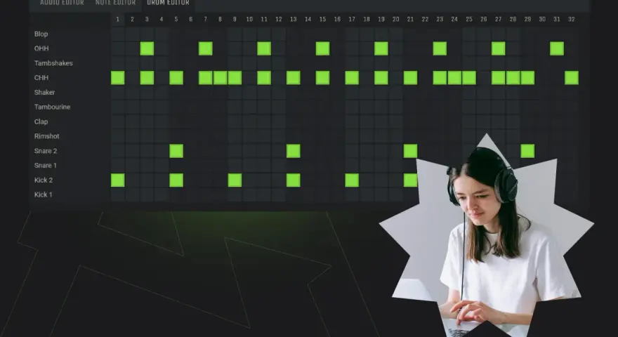 Une jeune femme crée un rythme de dj house français sur un logiciel de musique.