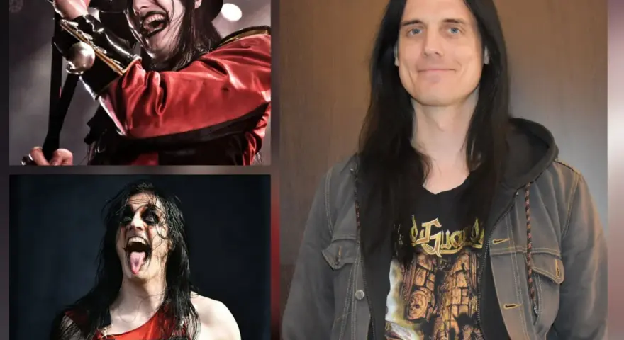 Le chanteur avatar, avec son maquillage dramatique et sa tenue de scène, contraste avec son portrait plus décontracté.