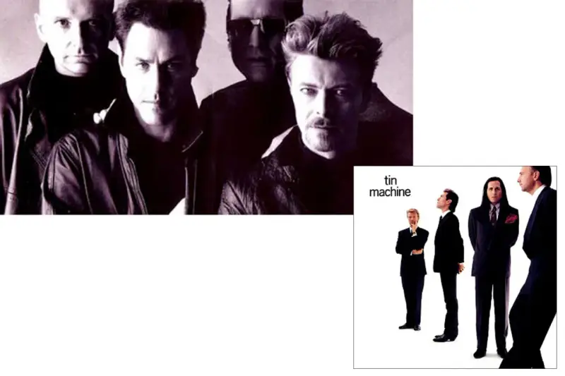 David Bowie et son groupe Tin Machine sur une pochette d'album.